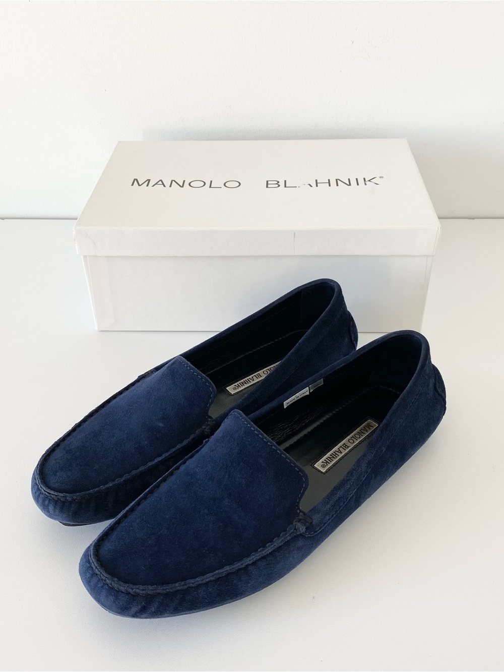 Manolo Blahnik Navy Suede Loafers